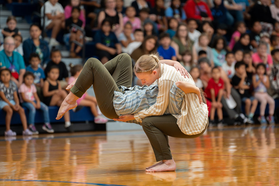 push/FOLD dancers Alana Rae & Sydney Warren perform 'Physics in Motion' at Lapwaei Elementary in Moscow, ID.