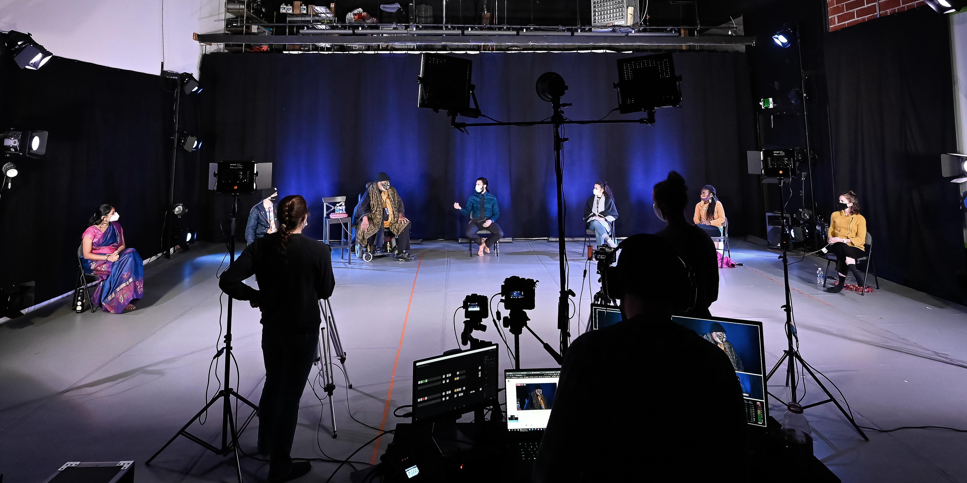 Behind the scenes photograph of the Union PDX - Festival:20 live-streamed artist panel discussion at Polaris Dance Theatre in Portland, Oregon | Photography: Jingzi Zhao